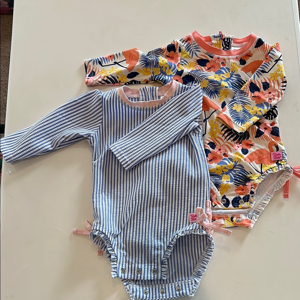 Floral and Striped Kids One Piece Swimsuits